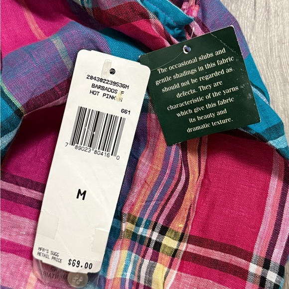 NWT Lauren Ralph Lauren Multicolor Plaid 100% Linen Button Up Sleeveless Shirt M - Picture 8 of 9